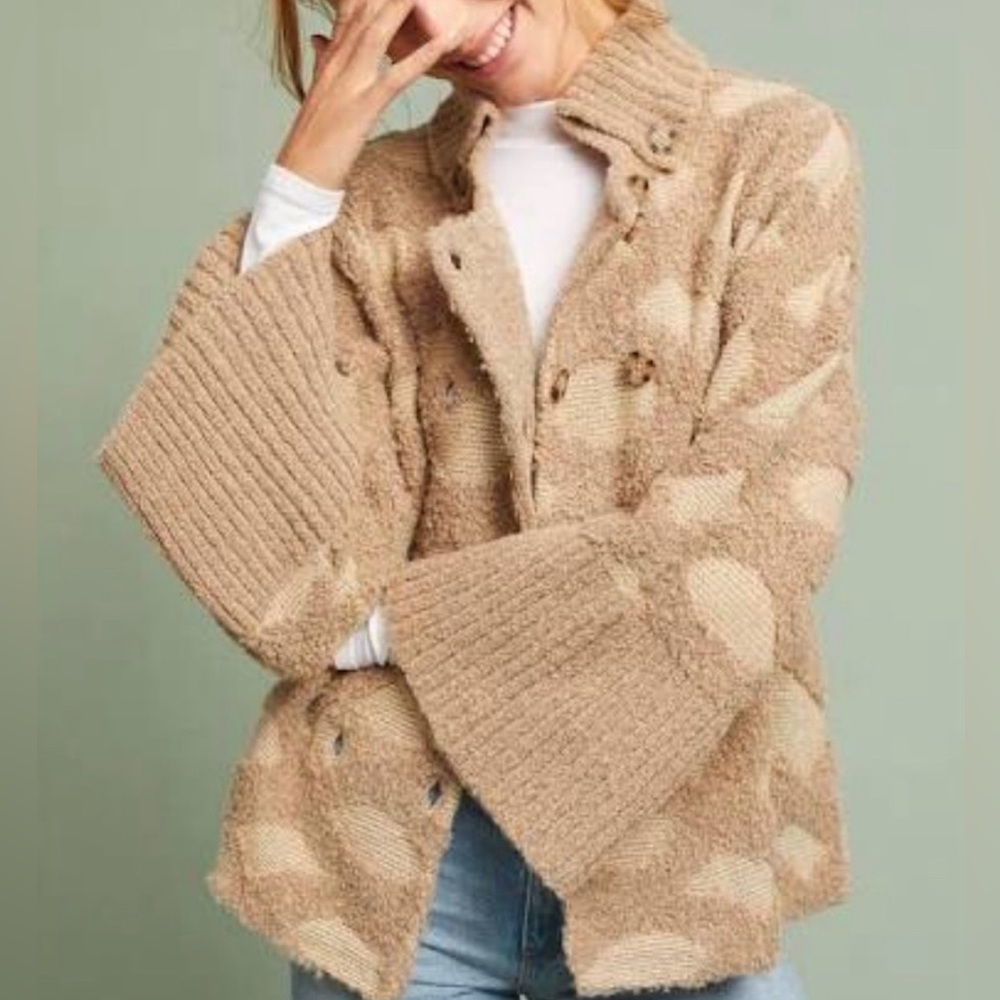 Anthropologie Rosie Neira Intarsia Lattice Double Breasted Cardigan Size M